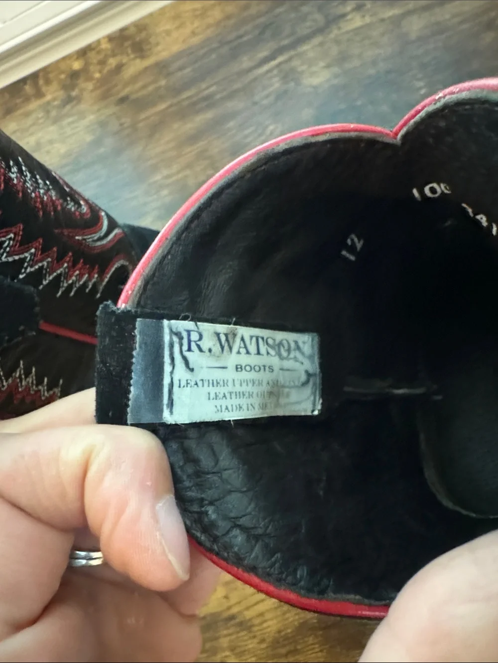 Kids Black Suede Western Boots with Red Stitching